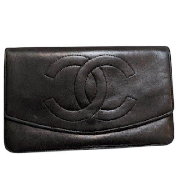 CHANEL CC LEATHER FLAP WALLET BLACK - Picture 1 of 2